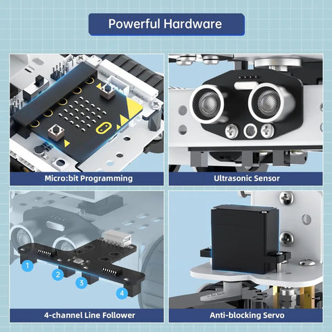 4 In 1 Smart Robot Car Kit With Microbit V2 For STEM Learning, Transformable Tank Robot, Graphical MakeCode And Python Coding, Beginner Friendly Educational Robotics Kit For Kids And Teens; micro:bit sensors