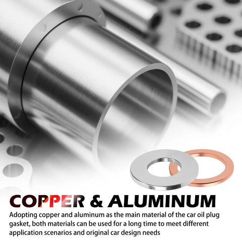 Copper and aluminum gaskets from 88Pcs Car Oil Drain Plug Gasket Kit With 6 Aluminum Sizes And 5 Copper Sizes M10 M12 M14 M16 M18