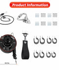 Slick Overhead EV Charging Cable Organizer With Universal Retractable Cord Reel parts including cable reel, hooks, and screws.