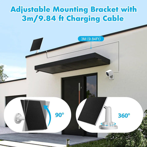 Outdoor Solar Panel Charger For Security Cameras, 5W Solar Panel Kit With Micro USB And USB C Adapters, IP65 Waterproof, 360 Degree Mount