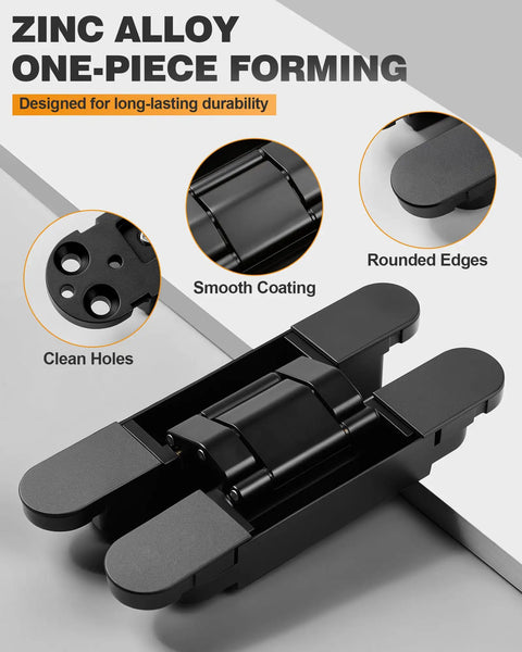 Heavy Duty Hidden Door Hinge Set With 6 Inch Concealed Hinges Three Way Adjustable For Hidden Bookcase Doors 180 Degree Swing