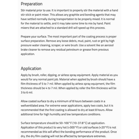 Text instructions for preparing and applying Heavy Duty Dry Graphite Lubricant 2 Pack Quart Cans For Extreme Temperatures.