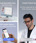 BeamO All In One Contactless Health Gadget With Thermometer ECG Monitor And Stethoscope And Fast Temperature Readings For Heart And Lung Tracking At Home Or On The Go shown with app reports