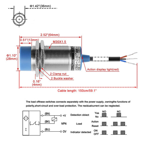 Capacitive Proximity Sensor M30 Non Shield Type NPN Normally Closed 3 Wire Output 10 To 30V DC Detects Dielectrics