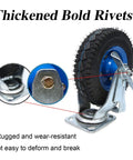 Heavy Duty Rubber Swivel Caster Wheels With Grip Lock Brakes Ultra Slick Trolley Casters, 8 inch wheel detail showing bold rivets.
