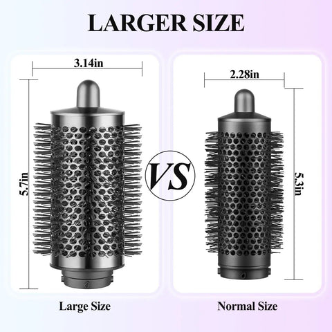 Large Round Volumizing Hair Brush Attachment for Dyson Airwrap Styling HS01 HS05 HS08 comparison of large and normal size