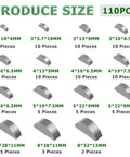 Front view of Ruibapa 110-piece metric woodruff key assortment kit; carbon steel keys in 15 sizes.
