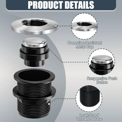Diagram of 2026 Upgraded Sink Top Push Button Air Switch With Air Hose Replacement For Garbage Disposal Wet Hands Safe.