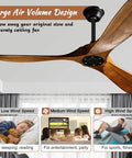 52 Inch Wood Ceiling Fan With Remote Control Three Reversible Solid Mahogany Blades Six Speed Quiet DC Motor Image