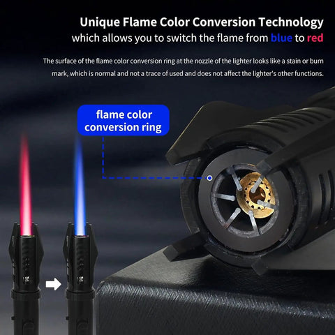 Refillable Butane Torch Lighter With Safety Lock And Adjustable Red Blue Jet Flame Windproof with flame conversion feature