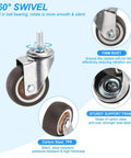 2 Inch Stem Casters 4 Pack Low Profile TPR Swivel Wheels with 360 Degree Rotation Threaded M8 x 15mm Stem Total Load 231 Lbs features