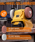 Grab A Snappy Lightweight Cordless Bench Grinder Constructed To Run On Your Favorite DeWalt 20V Battery Packs For Blazing Fast Metal Prep and Sharp Edge Work Anywhere with 36- and 60-grit wheels.