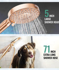 Filtered Handheld Shower Head With High Pressure Spray, 9 Modes, Gold, demonstrating 5-inch head and detachable 71-inch hose