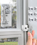 Close-up of Six Pack Sliding Window Lock With Key Aluminum Alloy Adjustable Security Lock installed on silver window frame.
