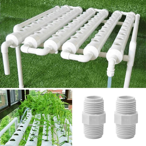 Eight Pack One Half Inch PVC Pipe Connectors M To M NPT Thread Coupling Adapters For DIY Home Or Industrial Plumbing Use Corrosion Resistant White PVC Fittings in hydroponic setup