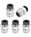 Set Of 5 Push To Connect Fittings 1/4 NPT Male 0.24 Inch Tube OD Nickel Plated Brass Straight Pneumatic Quick Connect Adapters