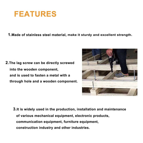One Quarter Inch By Four Inch Stainless Steel Hex Head Lag Screws Bolts installed in wooden structure, shown being used.