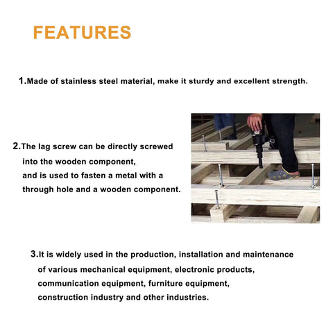 Rock Solid Stainless Steel Lag Screws And Bolts 20 Pack 3/8 Inch By 2-1/2 Inch Hex Head Fasteners in use with a drill on wooden framework.