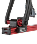 Close-up of Sprint Bike Repair Stand With Tripod Base And Dropout Style Mount in red, showing dropout mount and heavy-duty construction.