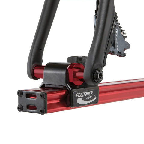 Close-up of Sprint Bike Repair Stand With Tripod Base And Dropout Style Mount in red, showing dropout mount and heavy-duty construction.