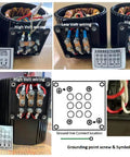Two black metal coolant pump units for machine tools showing low and high voltage wiring terminal blocks and diagram.