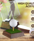 Hole In One Golf Ball Display Case With Realistic Turf Base And Walnut Wood Stand Clear Acrylic Ball Box lifted
