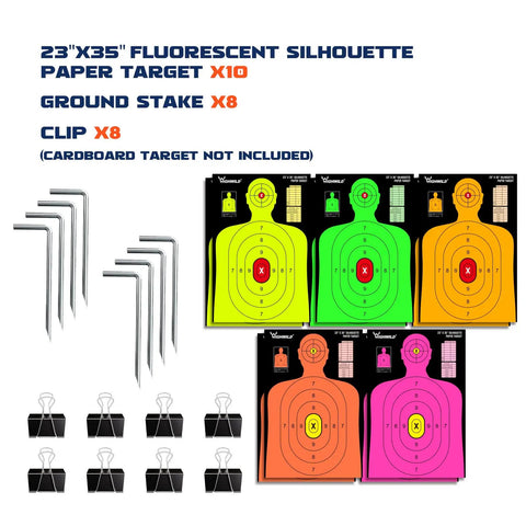 Adjustable Target Stand Base for Paper Targets and Cardboard Silhouettes H Shape Stand Base with targets, stakes, and clips