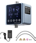 Smart Digital Instant Hot Water Recirculating Pump Kit under sink with Thermostat Timer and Auto Shutoff displaying control panel and accessories.