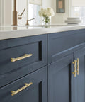 Contemporary Champagne Bronze Cabinet Pull St Vincent Seven And A Half Inch Overall Length And Five And One Sixteenth Inch Center To Center Mounting Drawer Pull For Cabinets And Furniture 1 Pack on navy cabinets