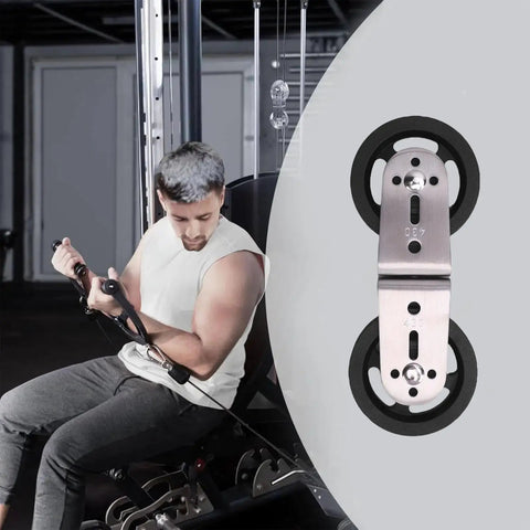 Man using cable machine with Ultra Quiet Dual Swivel Pulleys For Home Gym Cable Machines 360 Rotation Double Pulleys With Silent Bearings Grooved Wheels For Smooth Glide Pull Down Attachment For Weight Lifting And Resistance Training