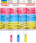 100 Pcs Heat Shrink Fork Spade Connectors Waterproof Quick Splice Crimp U Type Terminals in assorted gauges in kit box