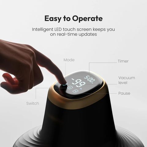Resiners resin bubble remover airless pro, black body with gold rim and LED touch screen display.
