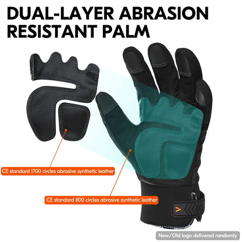 Cold Weather Work Gloves With 3M Thinsulate C100 Lined showcasing abrasion-resistant palm with synthetic leather and inserts.