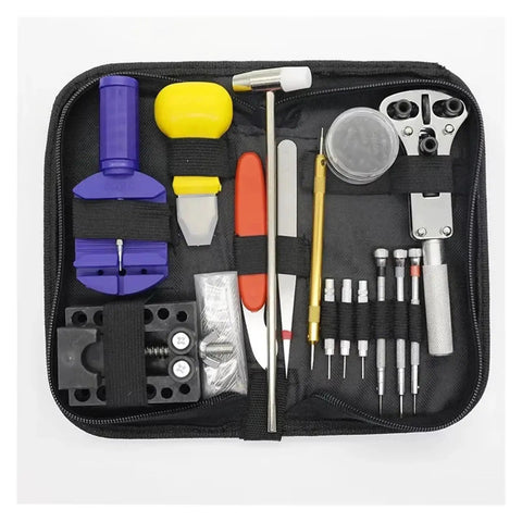 147 Piece Watch And Clock Repair Tool Kit with Link Pin Dissolver, Strap Opener, Spring Bar Remover organized in black case