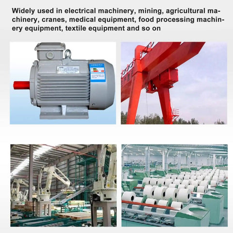 Image showing various industrial equipment including a motor, crane, robotic arms, and machinery for production.