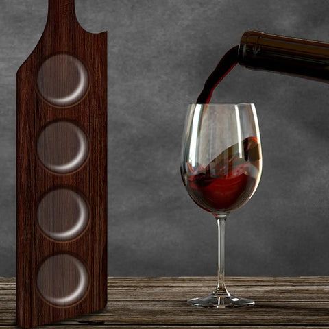 Nail The Perfect Pour Every Time With This Thick Clear Acrylic Wine Flight Paddle Template Router Drafting Stencil Reusable Precision Layout Tool For Bartenders And Craft Fans with red wine pouring into a glass.