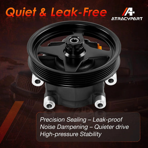 Beefy Steering Pump With Pulley Replacement For Ford F150 2004 2008 Expedition 2003 2006 Lincoln Mark LT 2006 2008 Navigator 2003 2006 4.6L 5.4L V8 Built To Last With Leak Free Quiet And Smooth Steering And 2 Year Warranty, front view.