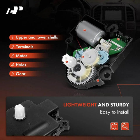 Diagram of HVAC Heater Blend Door Actuator Replacement Fits Chrysler 200 Aspen Sebring Dodge with labeled parts and easy install.