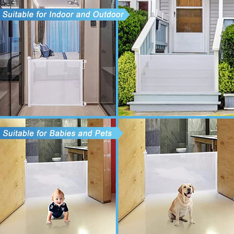 Retractable Baby Gate For Extra Wide Openings, 34 Inch Tall, Extends Up To 71 Inches, indoor outdoor safety mesh gate for pets and kids