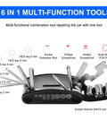16-in-1 multi-tool from the All In One Bicycle Tire Repair Kit With Portable Pump Patch Kit Levers Wrench Chain Tool And 16 In 1 Multi Tool