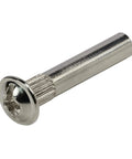 100 Pack Top Shelf Cabinet Screws And No Spin Panel Connectors For Rock Solid Woodworking Assembly Knockout Hardware Kit For Bookcases showing a single steel cabinet screw.