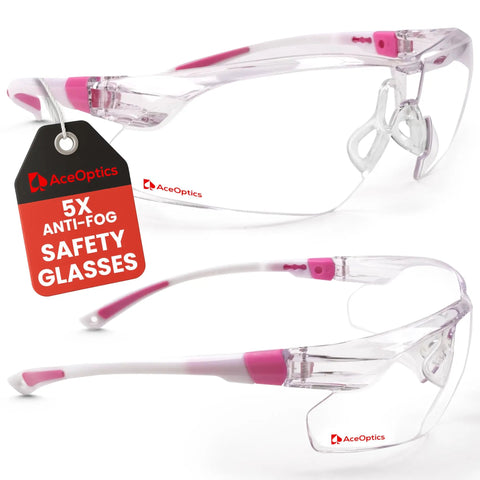 Pink Clear Safety Glasses For Women With Anti Fog And Scratch Resistant Lenses ANSI Z87 Shield for sports and work