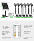 Six In One Solar Spotlight Kit for Landscape and Garden IP66 Waterproof Outdoor Lighting with remote and 18M cable display