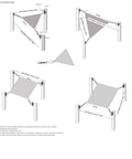 Diagram showing installation of Sand Color 14 Ft Triangle Sun Shade Sail Canopy for Garden Deck with reinforced corners and steel fittings.