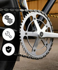 Close-up of bicycle crankset illustrating installation area for Six 8mm Hex Crank Arm Bolts With Caps For Square Cranksets