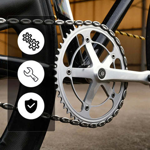 Close-up of bicycle crankset illustrating installation area for Six 8mm Hex Crank Arm Bolts With Caps For Square Cranksets