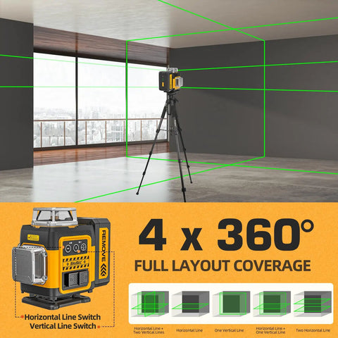 Pro Grade 4x360 Green Laser Level With Self Leveling And Pulse Outdoor Mode High Brightness 360 Degree Horizontal And Vertical Lines Rechargeable Battery Includes Carry Case Lift Base Glasses And Target Plate on tripod