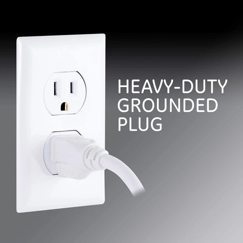 Power plug from Four Outlet Power Strip With 1.5 Foot Extension Cord Twist To Lock Safety Covers Built In Circuit Breaker UL Listed White