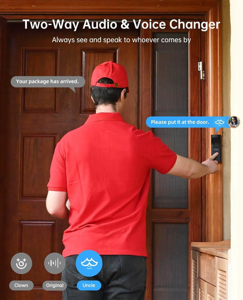 Person using Wireless Doorbell Cam With Base Station, 5MP Super HD Door Cam, 165 Degree Wide View for two-way talk.