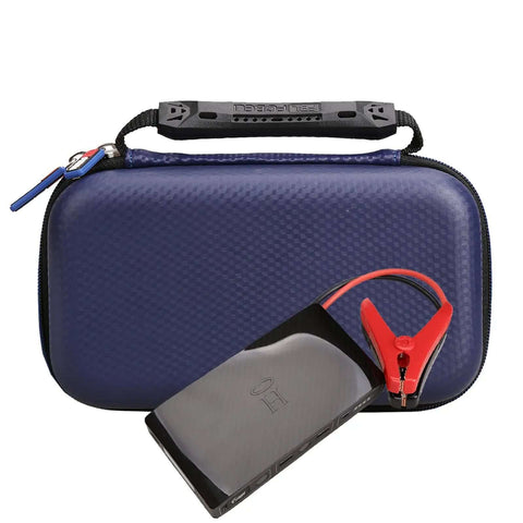 Tough As Nails Protective Case For Halo Bolt 58830 57720 And Acdc Max 55500Mwh Jumpstarter with black surface and red clamps.